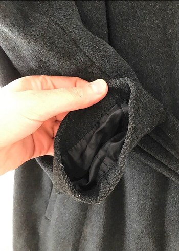 Kemerli Uzun Gri Kadın Kaban - Görsel 4