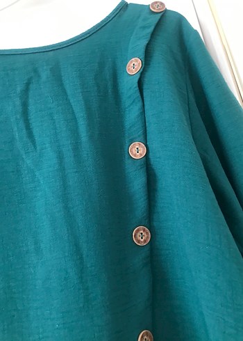 Düğmeli Yeşil bluz - Görsel 3