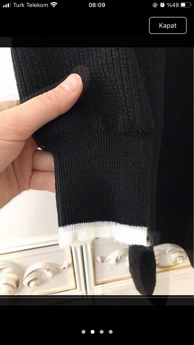 Siyah Örgü Yaka Detaylı Uzun Kollu Kazak - Görsel 3