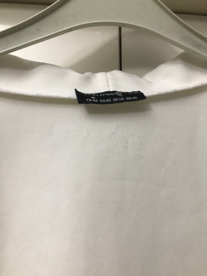 Beyaz Midi Kadın Uzun Kollu Salaş Ceket - Görsel 5