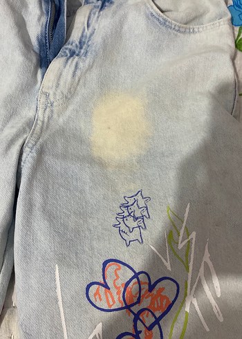 Düğmeli Bağcıklı Renkli Tie-Dye Kadın Kot Pantolon - Görsel 2