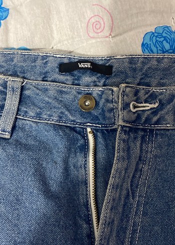 Düğmeli Mavi Kadın Bol Kesim Midi Kot Pantolon - Görsel 2