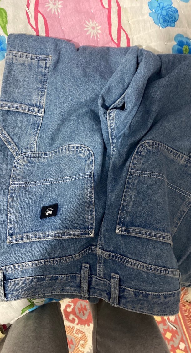 Düğmeli Mavi Kadın Bol Kesim Midi Kot Pantolon - Görsel 4