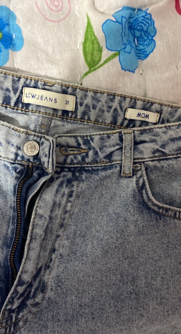 Düğmeli Bağlama Desenli Gri Mavi Midi Kot Pantolon - Görsel 4