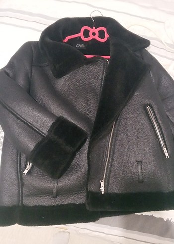 Siyah Kürklü Deri Kadın Biker Ceket - Görsel 2