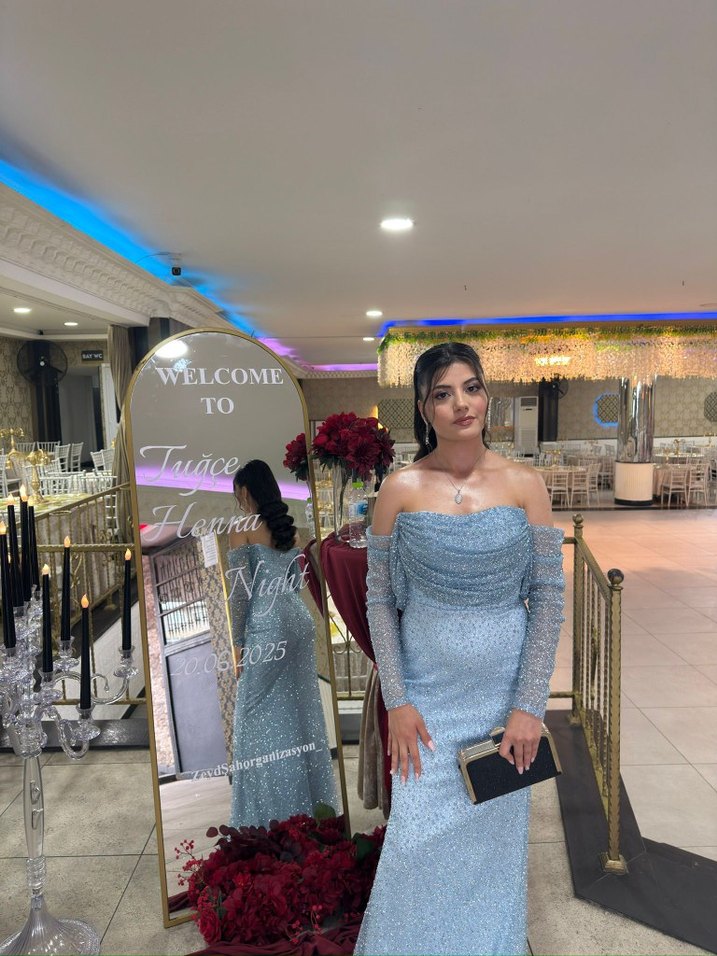 Mavi Drapeli Uzun Abiye Elbise - Görsel 2