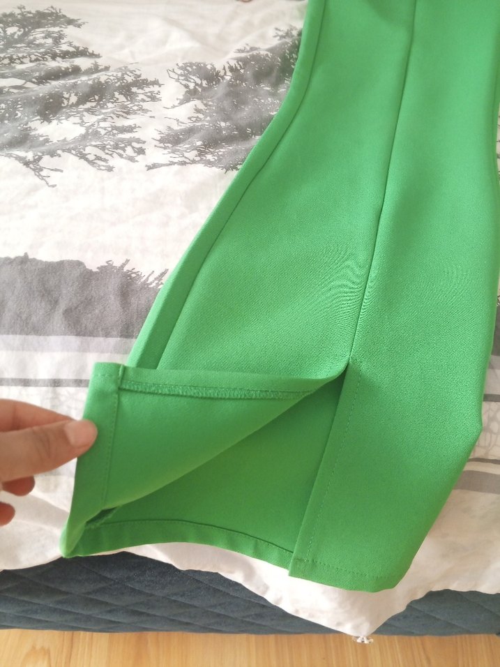 Yeşil Pilili Kadın İspanyol paça kumaş Pantolon - Görsel 2