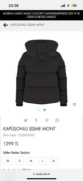 Mudo mudo şişme siyah mont