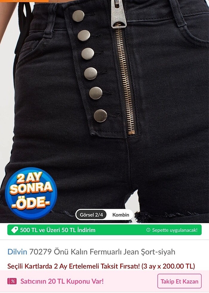 LOL MODEL DÜĞME FERMUAR DETAY ŞORT - Görsel 3