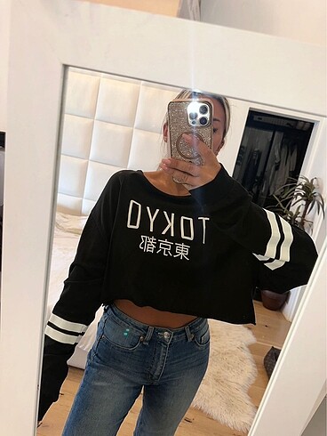 s Beden siyah Renk H&M TOKYO BASKILI CROP SWEATSHİRT