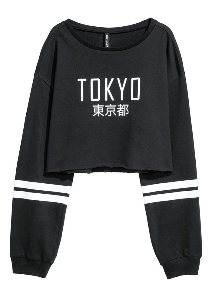 H&M TOKYO BASKILI CROP SWEATSHİRT - Görsel 3