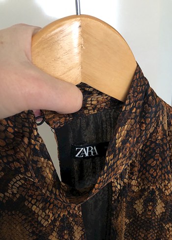 Zara Kahverengi Yılan Desenli V Yakalı Mini Elbise - Görsel 3