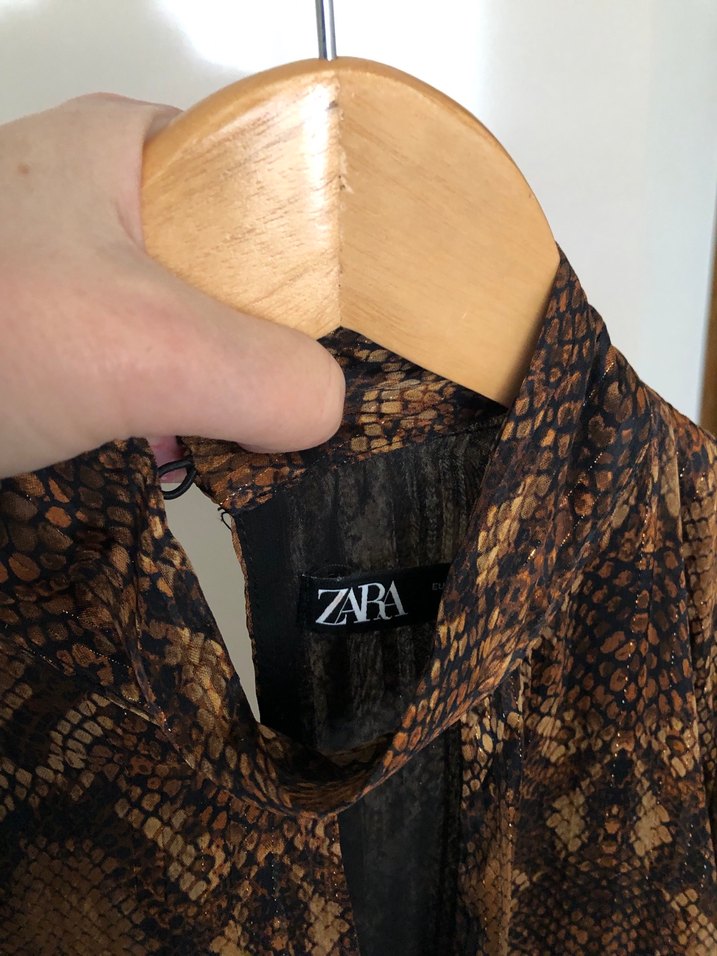 Zara Kahverengi Yılan Desenli V Yakalı Mini Elbise - Görsel 3