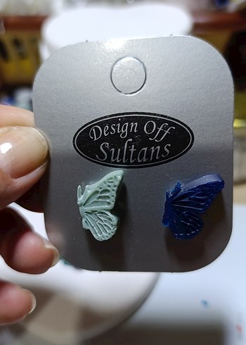 Mavi Mini Kelebek Desenli  Küpeler - Görsel 3