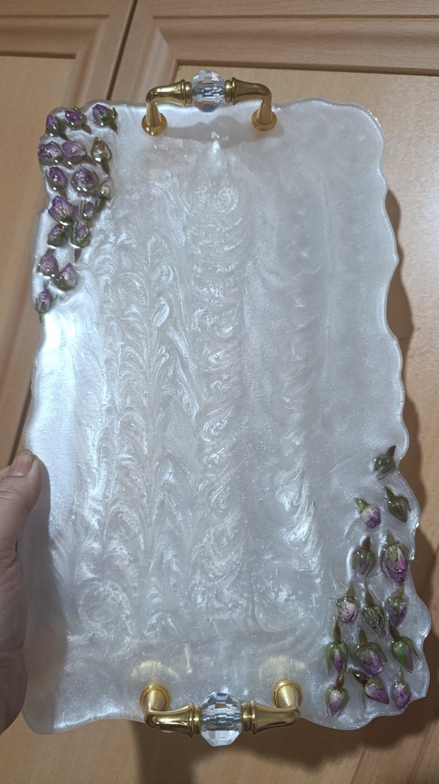 Beyaz İnci Görünümlü Epoksi Tepsi - Görsel 3