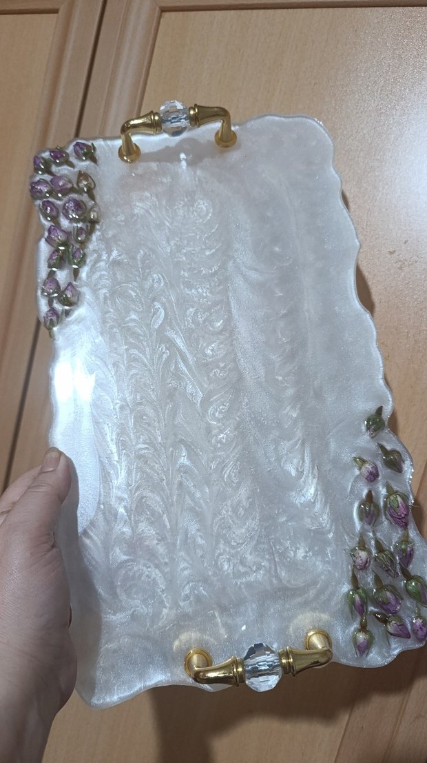 Beyaz İnci Görünümlü Epoksi Tepsi - Görsel 2