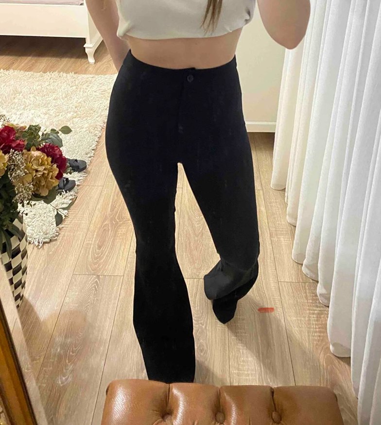 Siyah Kadın İspanyol Paça Kumaş Pantolon - Görsel 2