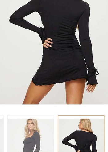 Siyah Uzun Kollu Mini Elbise - Görsel 3