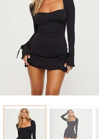 Siyah Uzun Kollu Mini Elbise - Görsel 2