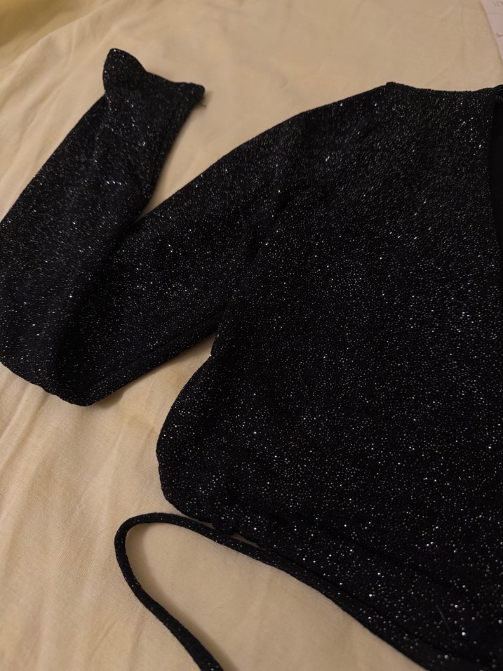 Siyah simli belden bağlamalı bluz - Görsel 2