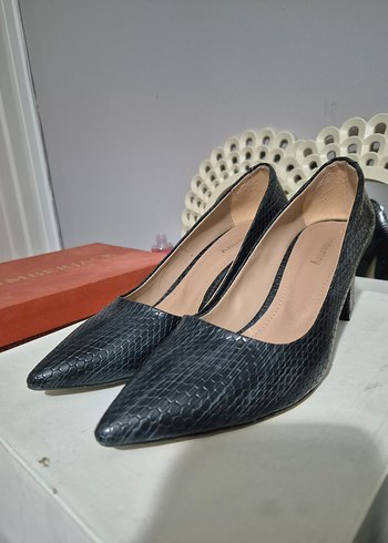 Lacivert Yılan Desenli Stiletto Topuklu Kadın Ayakkabı - Görsel 5