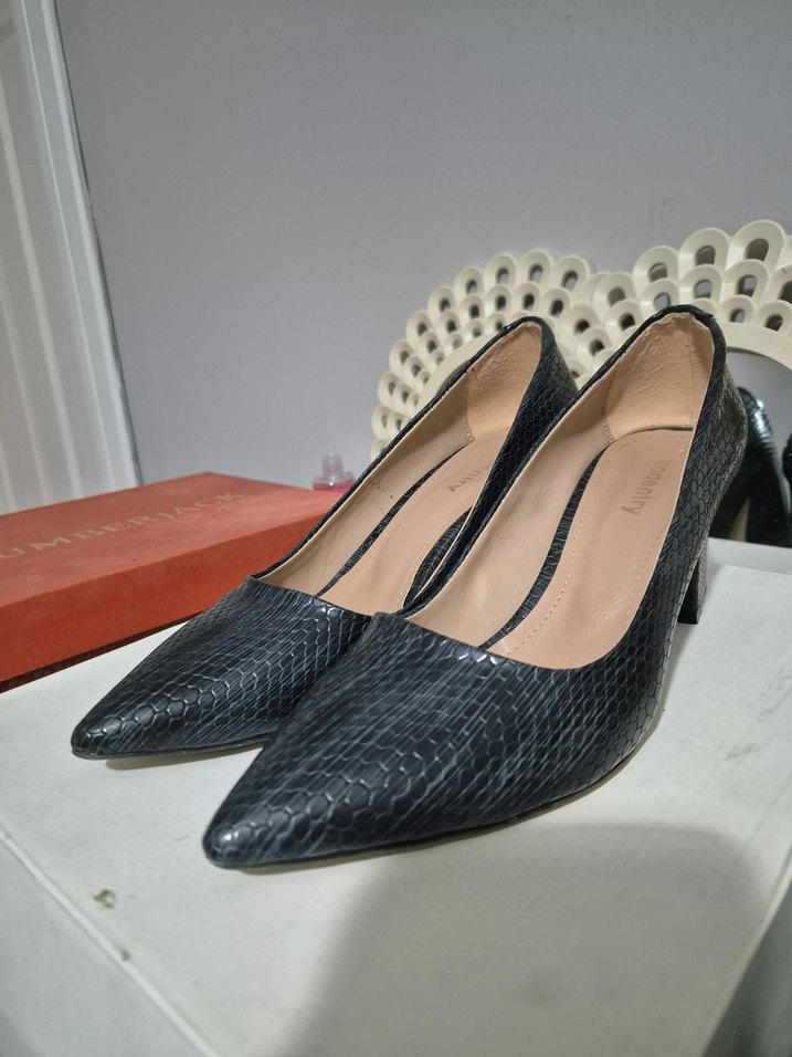 Lacivert Yılan Desenli Stiletto Topuklu Kadın Ayakkabı - Görsel 5