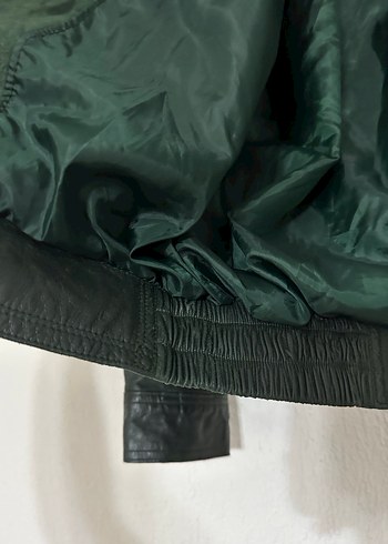 Orjinal Koyu Yeşil Deri Biker Ceket - Görsel 3