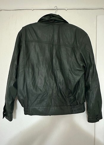 Orjinal Koyu Yeşil Deri Biker Ceket - Görsel 2