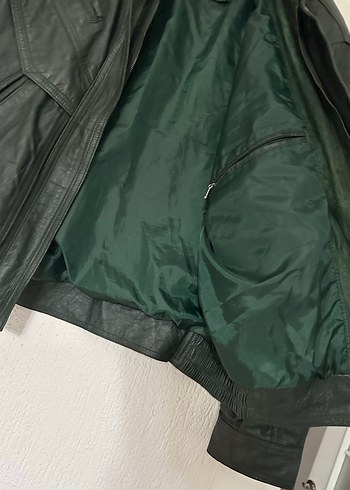 Orjinal Koyu Yeşil Deri Biker Ceket - Görsel 5