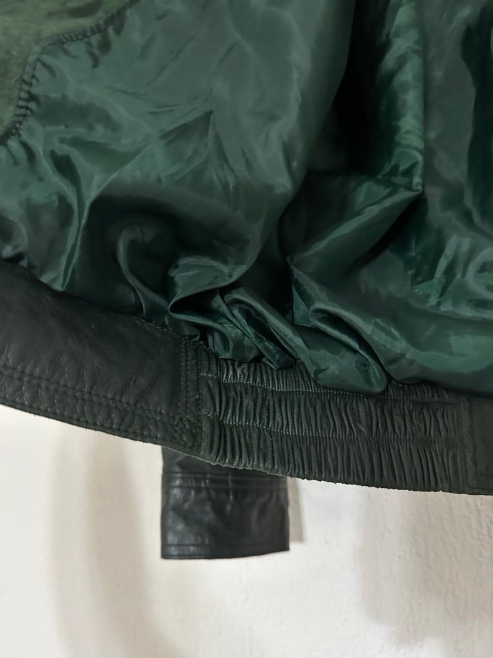 Orjinal Koyu Yeşil Deri Biker Ceket - Görsel 3
