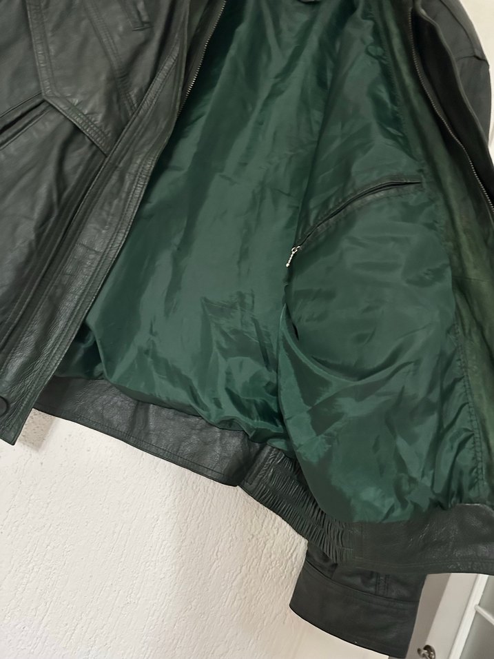 Orjinal Koyu Yeşil Deri Biker Ceket - Görsel 5
