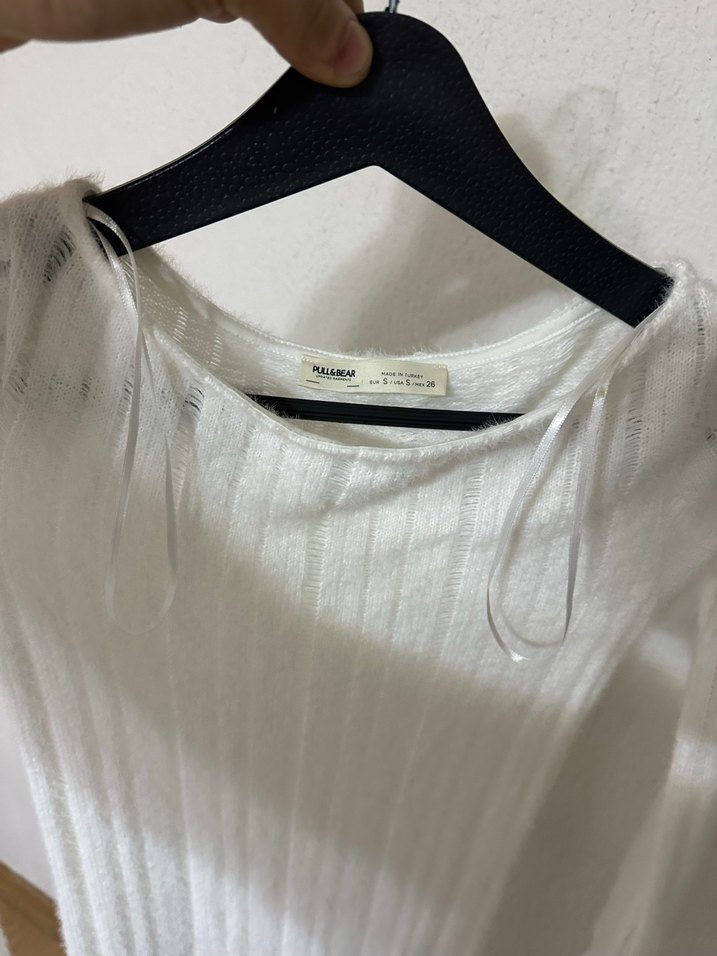 Bershka Beyaz Uzun Kollu Fitilli Triko Kadın Elbise - Görsel 2