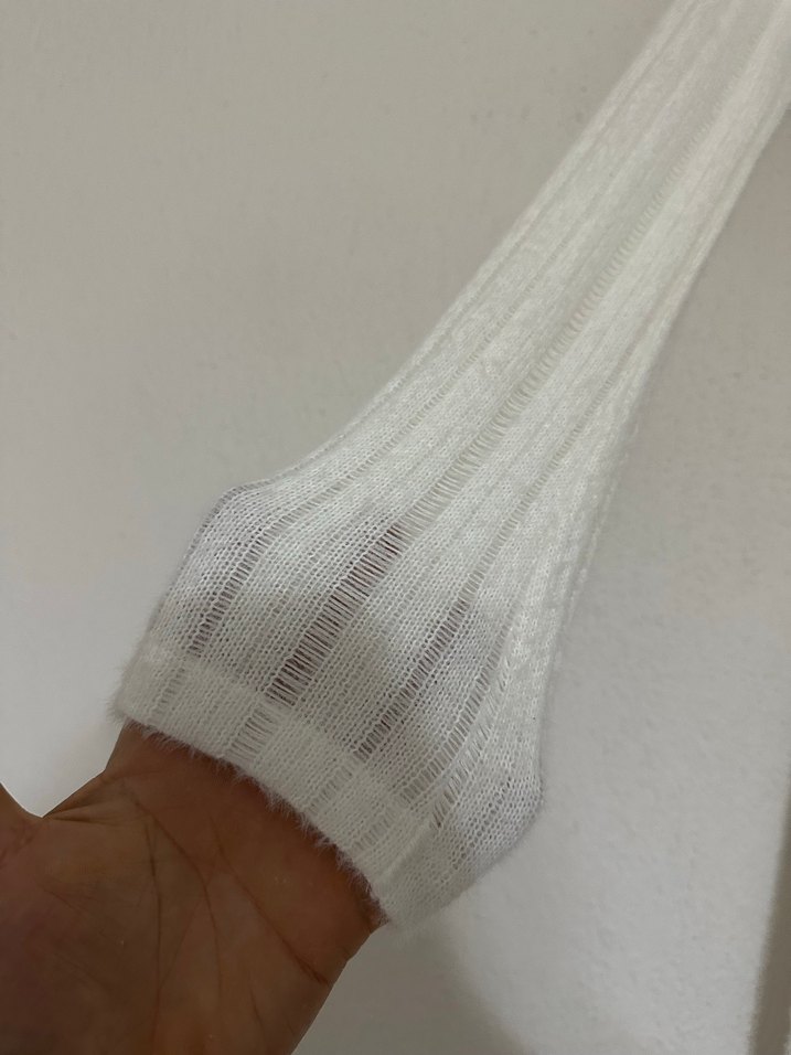 Bershka Beyaz Uzun Kollu Fitilli Triko Kadın Elbise - Görsel 3