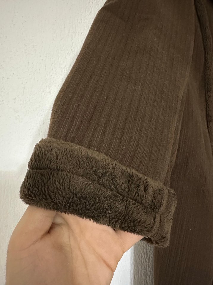 Düğmeli Kahverengi Süet Kadın Kaban - Görsel 5