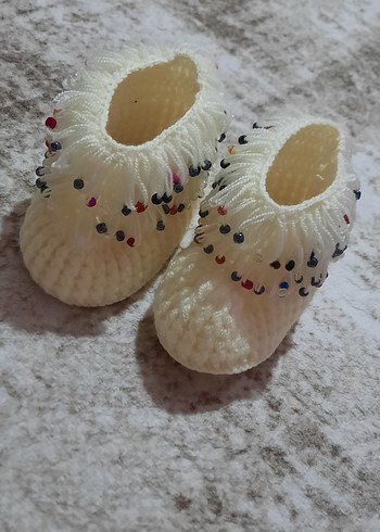 19 Beden beyaz Renk Boncuk İşlemeli Beyaz Örgü Kız Bebek Patik