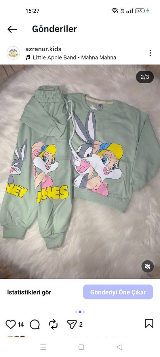 Kız Çocuk Gri Baskılı Rahat Takım - Görsel 2