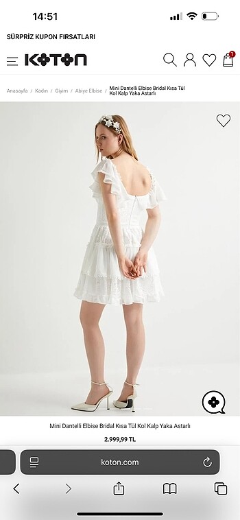 40 Beden Koton Mini Dantelli Elbise Bridal
