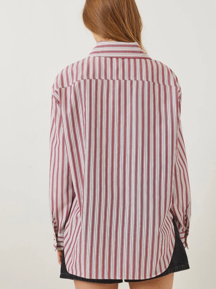 Bordo Çizgili Kadın Salaş Gömlek - Görsel 2