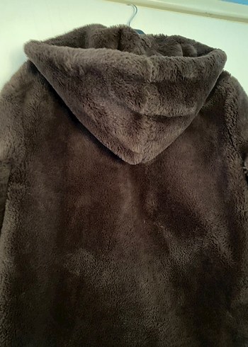 Kahverengi Kapüşonlu Kadın Peluş Ceket - Görsel 5