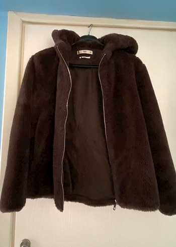 Kahverengi Kapüşonlu Kadın Peluş Ceket - Görsel 2