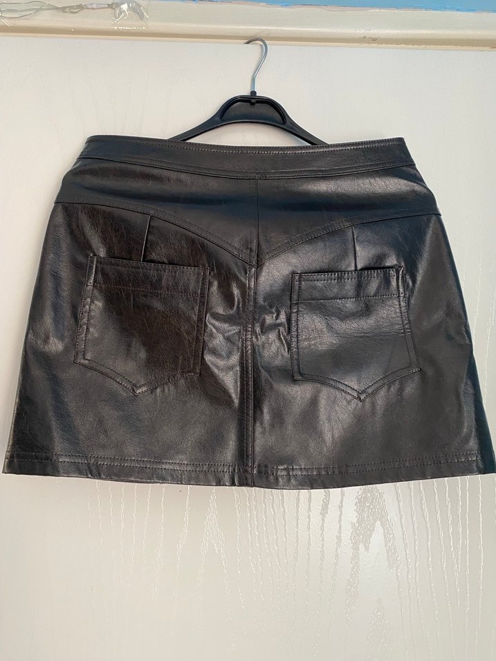 Deri  görünü Mini Etek - Görsel 3