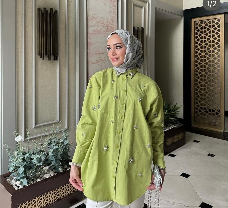 Kadın Haki Düğmeli Uzun Kollu Tunik - Görsel 2