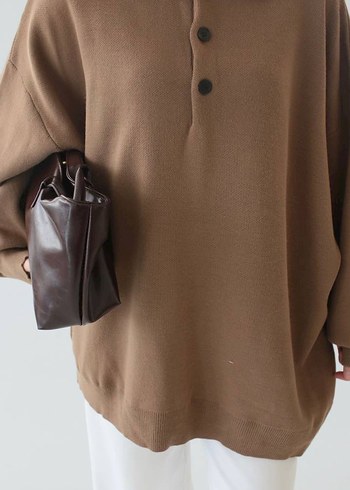 Polen marka Kadın Kahverengi Oversize  Kazak - Görsel 3