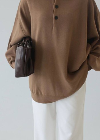 Polen marka Kadın Kahverengi Oversize  Kazak - Görsel 2