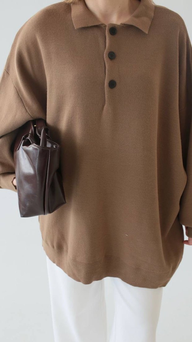 Polen marka Kadın Kahverengi Oversize  Kazak - Görsel 3