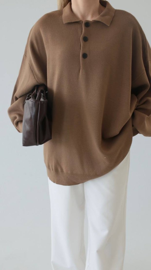 Polen marka Kadın Kahverengi Oversize  Kazak - Görsel 2