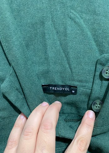 Düğmeli V Yaka Yeşil Keten Kadın Tulum - Görsel 2
