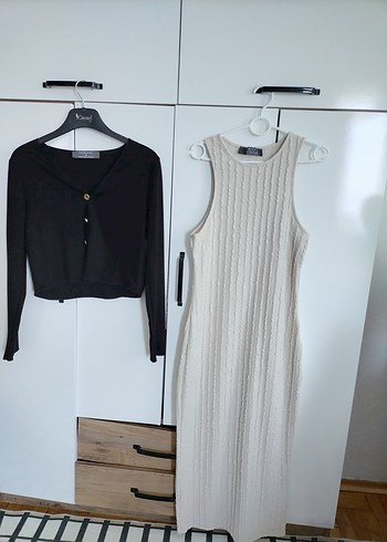 Trendyol & Milla Beyaz Askısız Triko Midi Elbise ve üstü