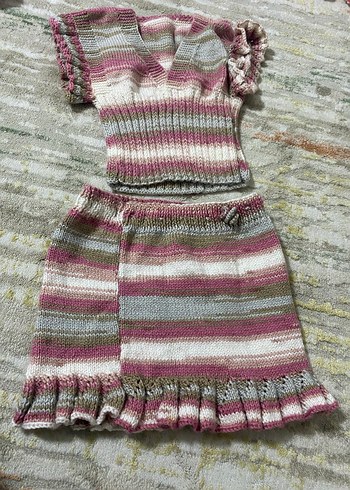 Kız Çocuk Çok Renkli Örme Tayt Seti - Görsel 3