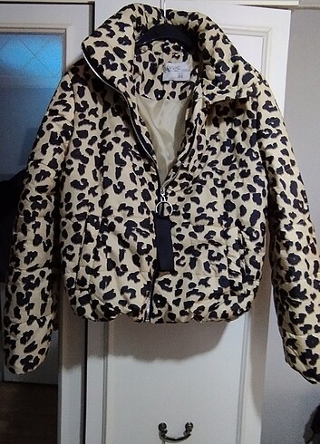 Leopar desenli bayan mont 